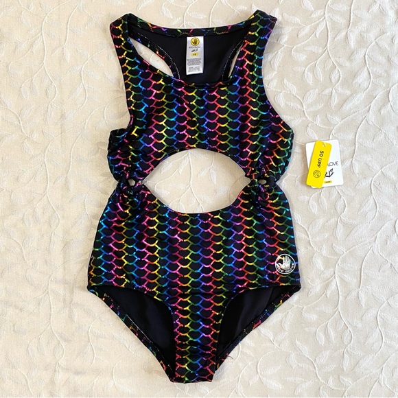 Other - Body Glove Swimsuit Girls size 10 Rainbow Scale Cutout One-Piece Black Multi NWT